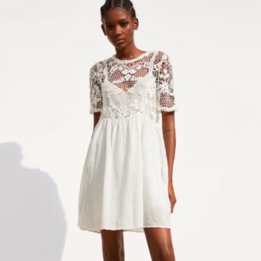 Zara White Crochet Bodice Mini Dress